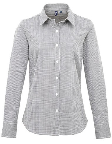 PRE-PR320-Womens Microcheck (Gingham) Long Sleeve Cotton Shirt